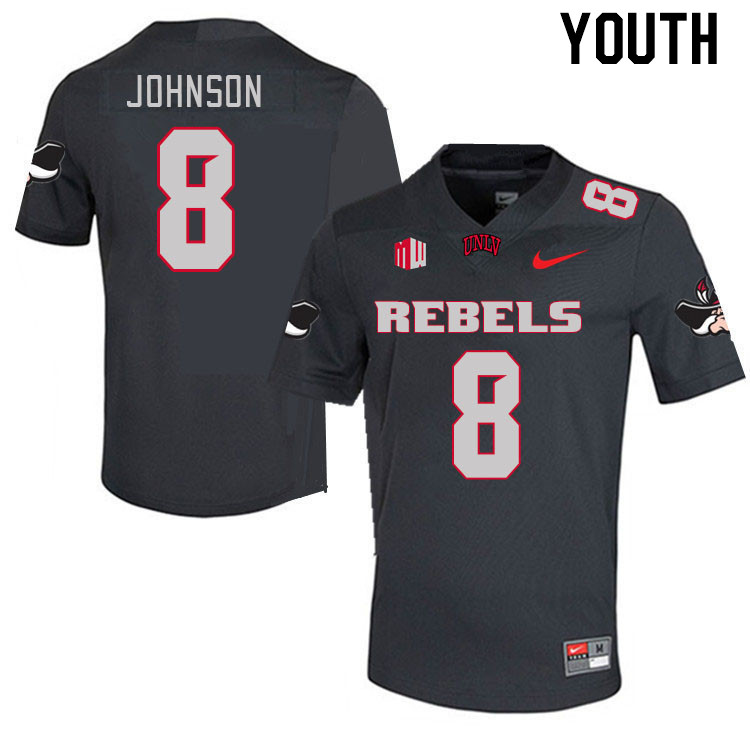 Youth #8 Darius Johnson UNLV Rebels 2023 College Football Jerseys Stitched-Charcoal
